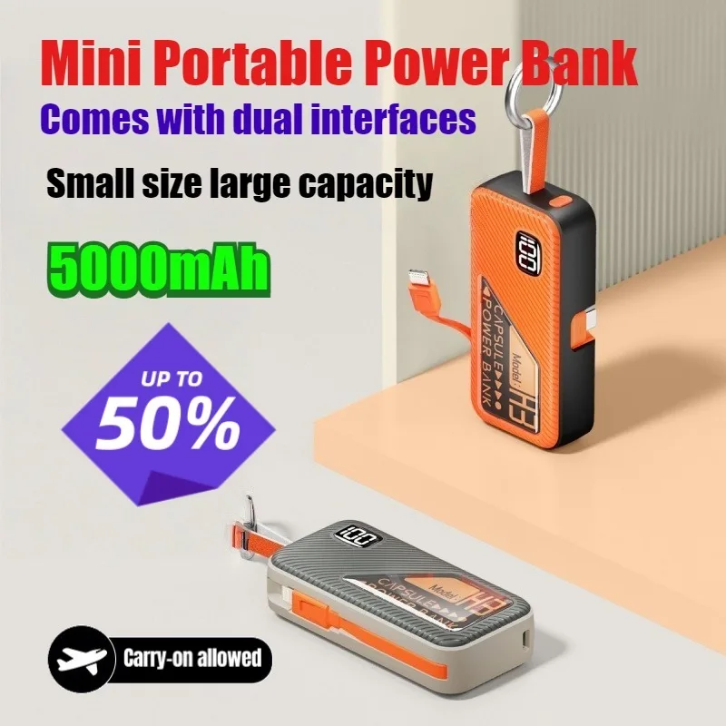 22.5W 5000mAh Keychain Capsule Digital Display Power Bank Built-in Cable Fast Charging Compact Portable Emergency Charger
22.5W 5000mAh Keychain Capsule Digital Display Power Bank Built-in Cable Fast Charging Compact Portable Emergency Charger