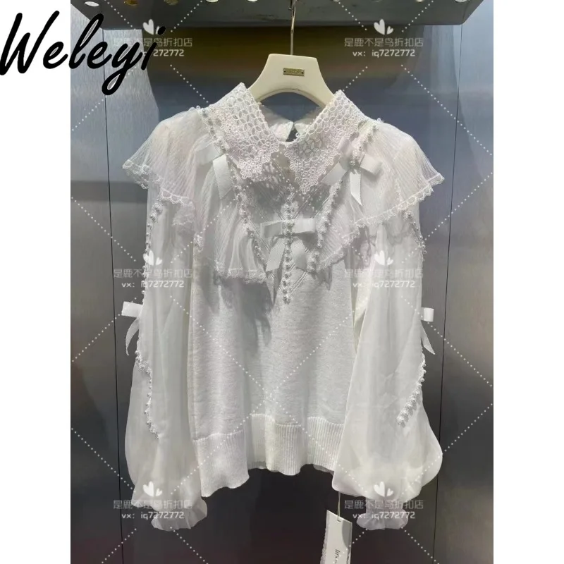 Solid Color Temperament Bow Pearl Knitted Sweater Top Women Clothes Autumn and Winter Fashion Versatile New Long Sleeve Pullover
Solid Color Temperament Bow Pearl Knitted Sweater Top Women Clothes Autumn and Winter Fashion Versatile New Long Sleeve Pullover
