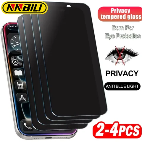 NNBILI 2-4Pcs For iPhone 17 Pro Max Privacy Screen Protectors For iPhone 16 11 12 13 14 15 Pro Max Plus Anti Spy Tempered Glass