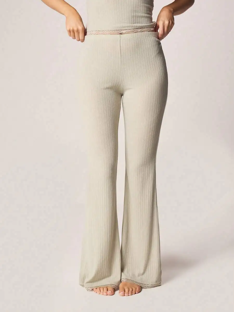 Sage Ribbed Wide Leg Pants With Lace Trim Lounge Sleepwear Set
Sage Ribbed Wide Leg Pants With Lace Trim Lounge Sleepwear Set