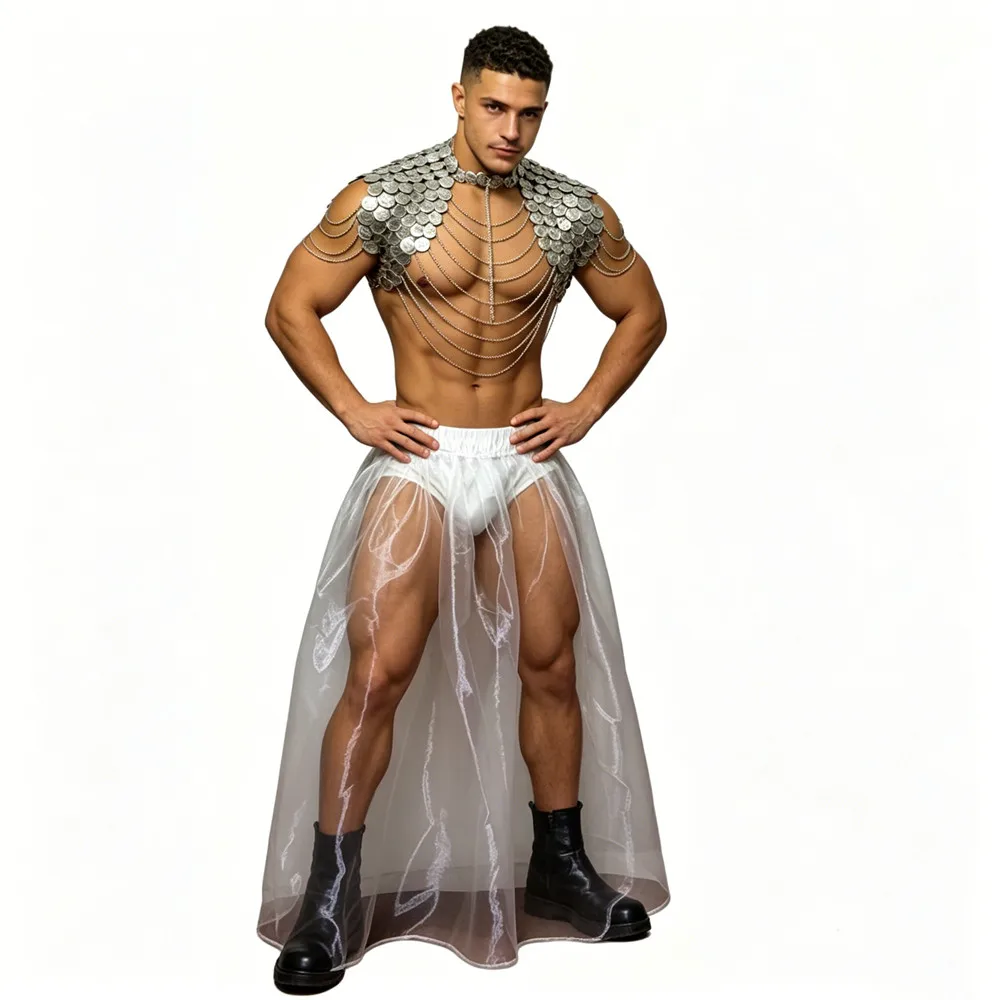 Sexy Futuristic Style Cosplay Costume Metal Chain Tops Set Male DJ Singer Clubwear Stage Wear Carnival Rave Performance Clothes
Sexy Futuristic Style Cosplay Costume Metal Chain Tops Set Male DJ Singer Clubwear Stage Wear Carnival Rave Performance Clothes