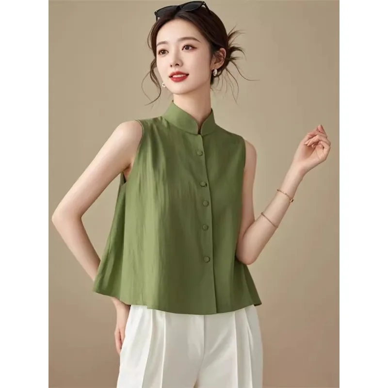 Summer Cotton and Linen Women's Shirt Sleeveless Loose Solid Color Top Stand Collar Vintage T-shirt Button-up Women's Clothing
Summer Cotton and Linen Women's Shirt Sleeveless Loose Solid Color Top Stand Collar Vintage T-shirt Button-up Women's Clothing