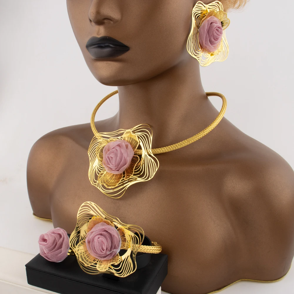 Shining Gold Plated Pink Big Flower Shape Necklace Bangle Earrings Ring Women Jewelry Set for Party Wedding Gifts
Shining Gold Plated Pink Big Flower Shape Necklace Bangle Earrings Ring Women Jewelry Set for Party Wedding Gifts