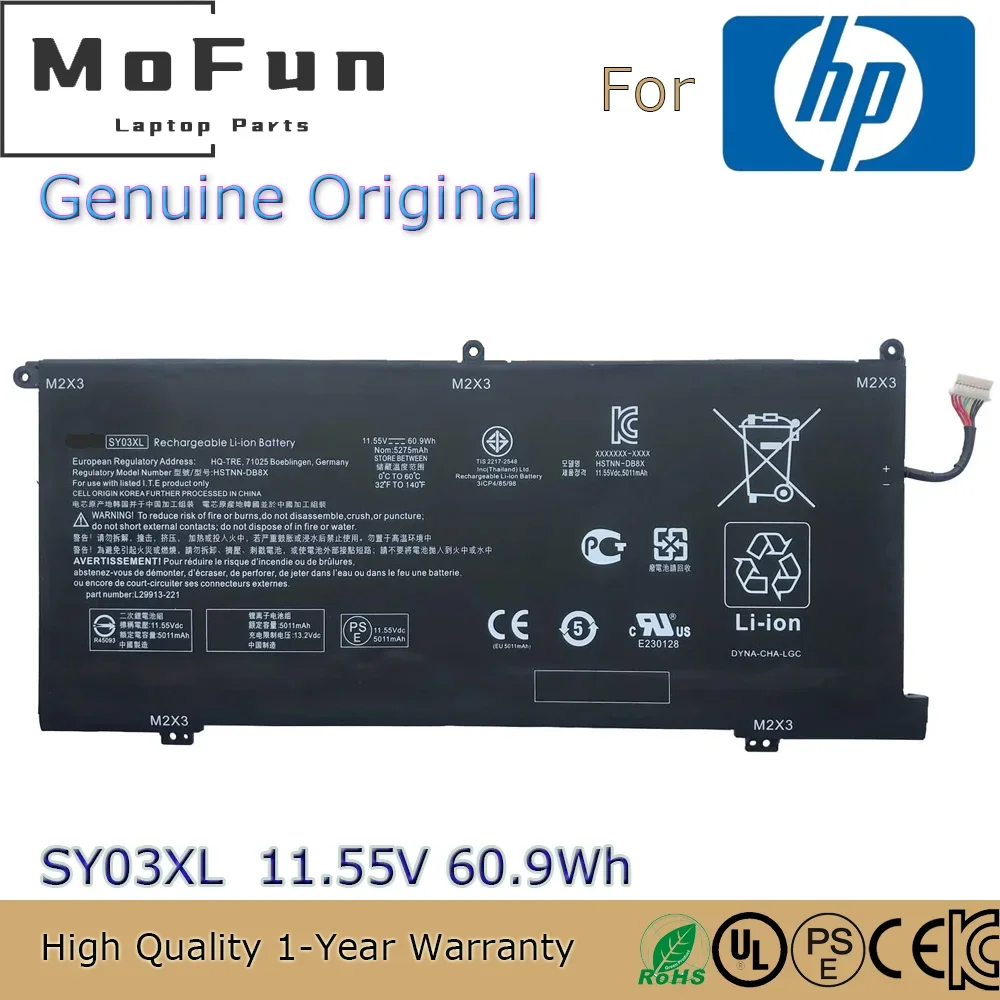 Совершенно новый оригинальный аккумулятор для ноутбука SY03XL 11,55 В 60,9 Втч для HP Chromebook X360 14-DA0011DX G1 HSTNN-DB8X L29959-005 и т. д.
Совершенно новый оригинальный аккумулятор для ноутбука SY03XL 11,55 В 60,9 Втч для HP Chromebook X360 14-DA0011DX G1 HSTNN-DB8X L29959-005 и т. д.