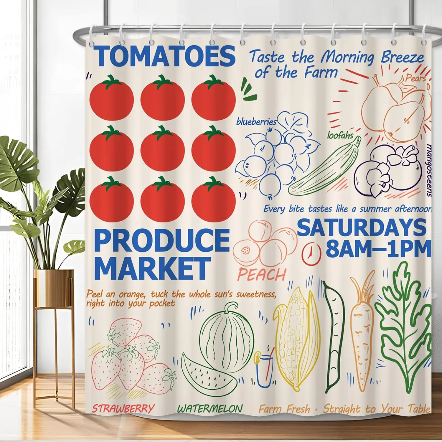 Waterproof Farmhouse Style Shower Curtain Produce Market Decor Watercolor Strawberries Tomatoes Kitchen Bathroom Summer Garden P
Waterproof Farmhouse Style Shower Curtain Produce Market Decor Watercolor Strawberries Tomatoes Kitchen Bathroom Summer Garden P