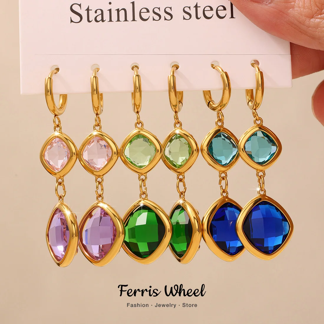 Trendy Stainless Steel Square Dangle Czech Glass Pendant Earrings Gold Plated Ear Stud Wedding Jewelry Gift
Trendy Stainless Steel Square Dangle Czech Glass Pendant Earrings Gold Plated Ear Stud Wedding Jewelry Gift