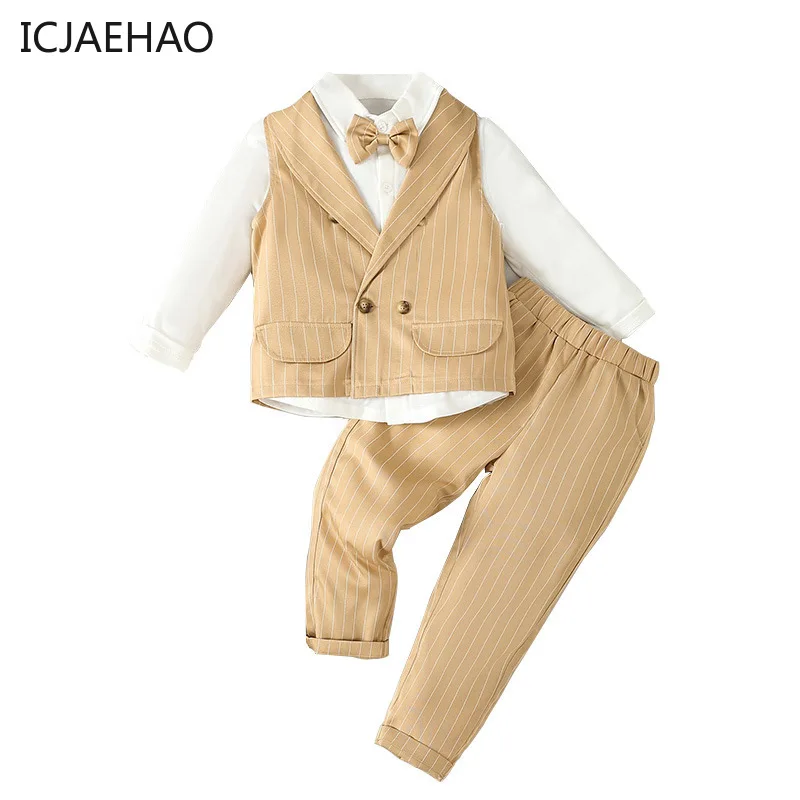 Boys Gentleman British Style Vest 3PCS Suit First Banquet Spring Cothings Matching Vest Top Pants Newborns Baby Children's Sets
Boys Gentleman British Style Vest 3PCS Suit First Banquet Spring Cothings Matching Vest Top Pants Newborns Baby Children's Sets