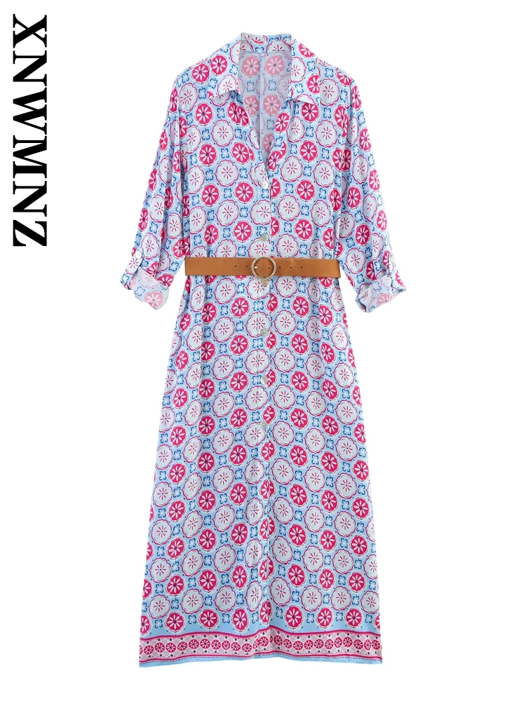 XNWMNZ 2025 Summer New Lady Fashion Chic Turn-down Collar midi Dress Holiday boho Woman Three Quarter Sleeve with belt Dresses
XNWMNZ 2025 Summer New Lady Fashion Chic Turn-down Collar midi Dress Holiday boho Woman Three Quarter Sleeve with belt Dresses