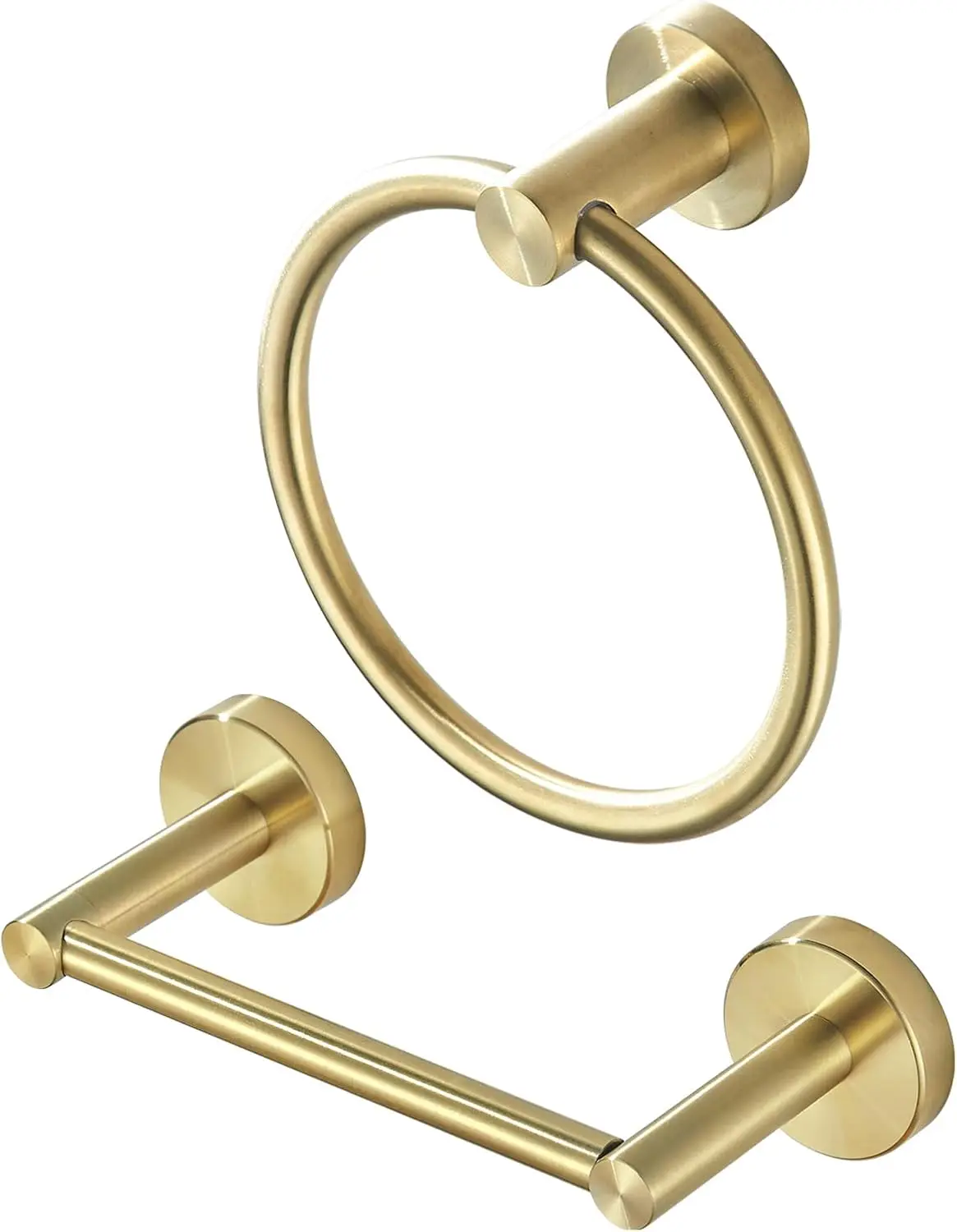 Brushed Gold Toilet Paper Holder with Towel Ring, Wall Mount Bathroom Tissue Roll Holder and Hand Towel Holder Set, SUS304
Brushed Gold Toilet Paper Holder with Towel Ring, Wall Mount Bathroom Tissue Roll Holder and Hand Towel Holder Set, SUS304