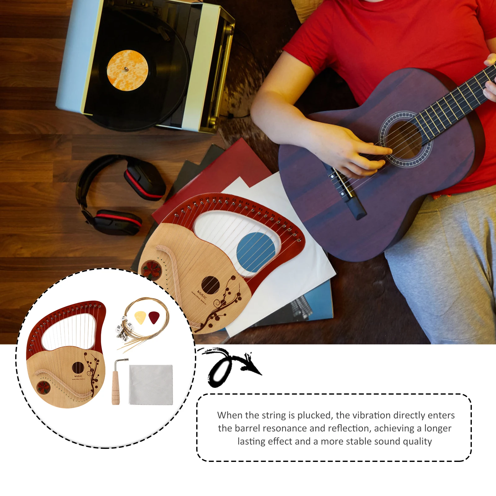 Portable Harp 21 String Instrument Spruce Wood Body Handheld Ancient Retro Style Lyre Musical Equip Tuning Tools Extra Strings
Portable Harp 21 String Instrument Spruce Wood Body Handheld Ancient Retro Style Lyre Musical Equip Tuning Tools Extra Strings