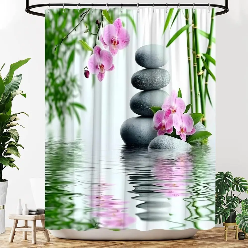 Zen Stone Shower Curtain Japanese Spa Garden Bamboo Leaves Flowers Asian Meditation Fabric Bathroom Decor Curtains with Hooks
Zen Stone Shower Curtain Japanese Spa Garden Bamboo Leaves Flowers Asian Meditation Fabric Bathroom Decor Curtains with Hooks