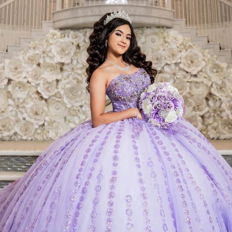 Sparkly Light Lilac Princess Quinceanera Dresses Off Shoulder Ball Gown Sequin Appliques Lace Crystals Beads Tull Sweet 16 Dress
Sparkly Light Lilac Princess Quinceanera Dresses Off Shoulder Ball Gown Sequin Appliques Lace Crystals Beads Tull Sweet 16 Dress