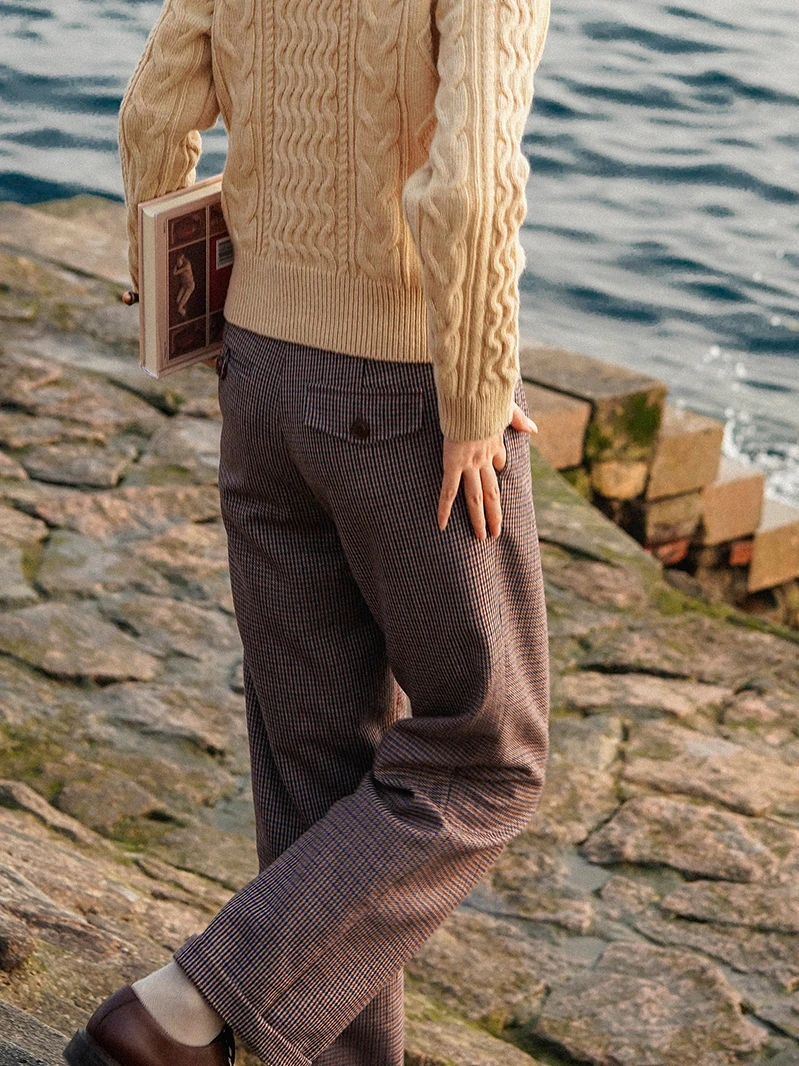 Ele Wel Prince Pattern Brown Red Woolen Straight Leg Pants Gentleman Sle High Waist Trousers for Young Women
Ele Wel Prince Pattern Brown Red Woolen Straight Leg Pants Gentleman Sle High Waist Trousers for Young Women