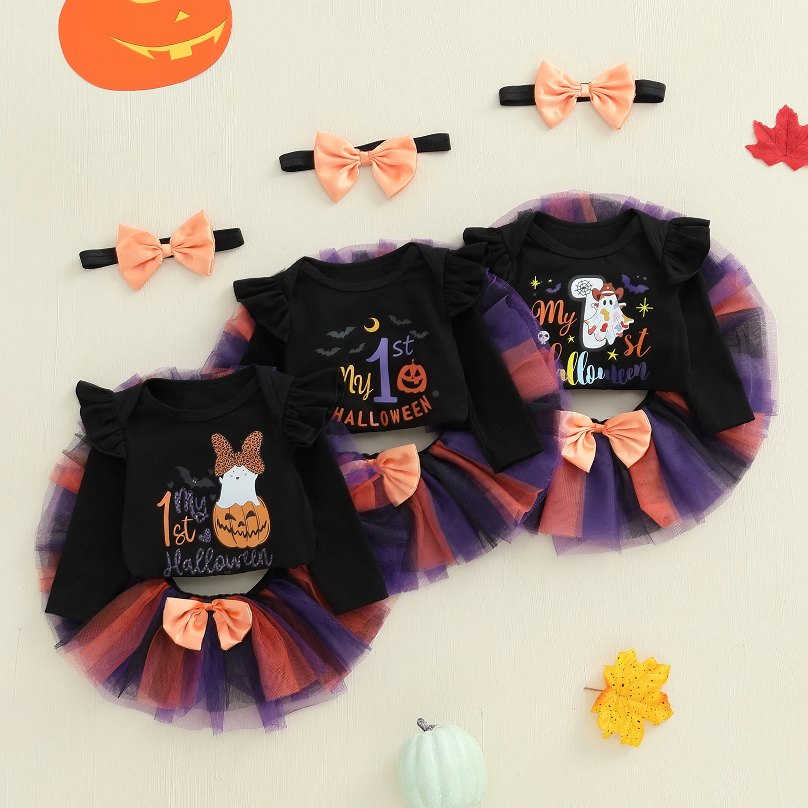 0-18 Months Baby Girl Halloween Outfit Long Sleeve Romper + Stripes Tulle Skirt + Headband Set Newborn Clothes
0-18 Months Baby Girl Halloween Outfit Long Sleeve Romper + Stripes Tulle Skirt + Headband Set Newborn Clothes