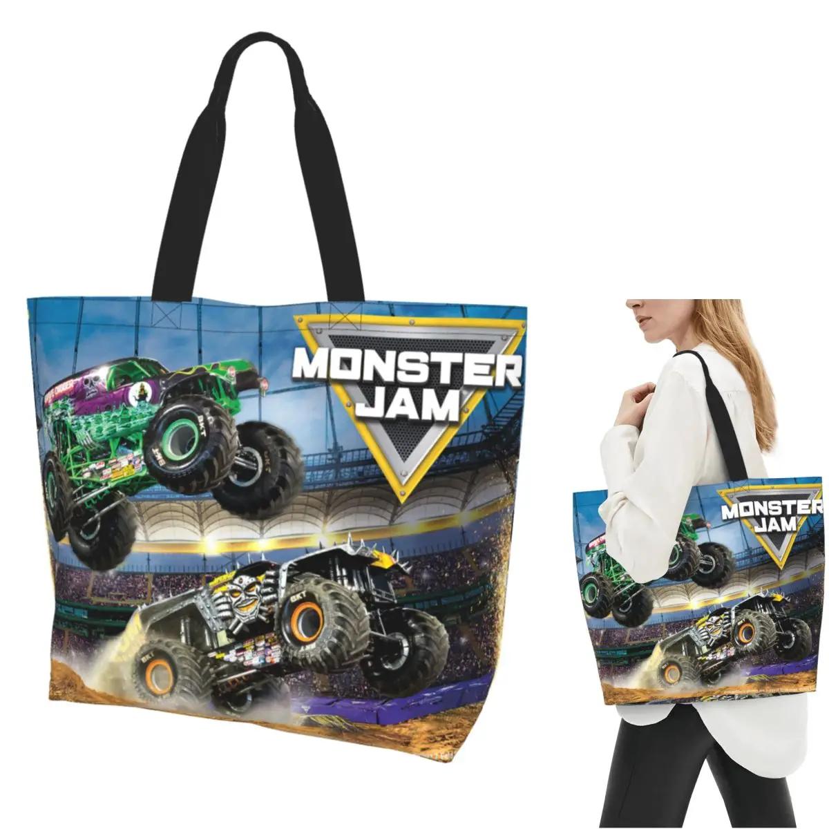 Классическая сумка-тоут с узором Monster Jam для покупок, холщовая сумка на плечо большой вместимости, продуктовая сумка для покупок для женщин
Классическая сумка-тоут с узором Monster Jam для покупок, холщовая сумка на плечо большой вместимости, продуктовая сумка для покупок для женщин