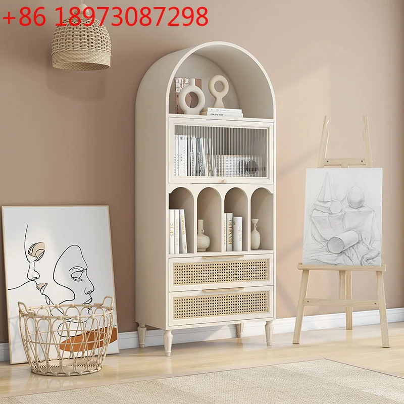 Simple retro solid wood simple bookcase American rural white arched bookshelf display cabinet
Simple retro solid wood simple bookcase American rural white arched bookshelf display cabinet