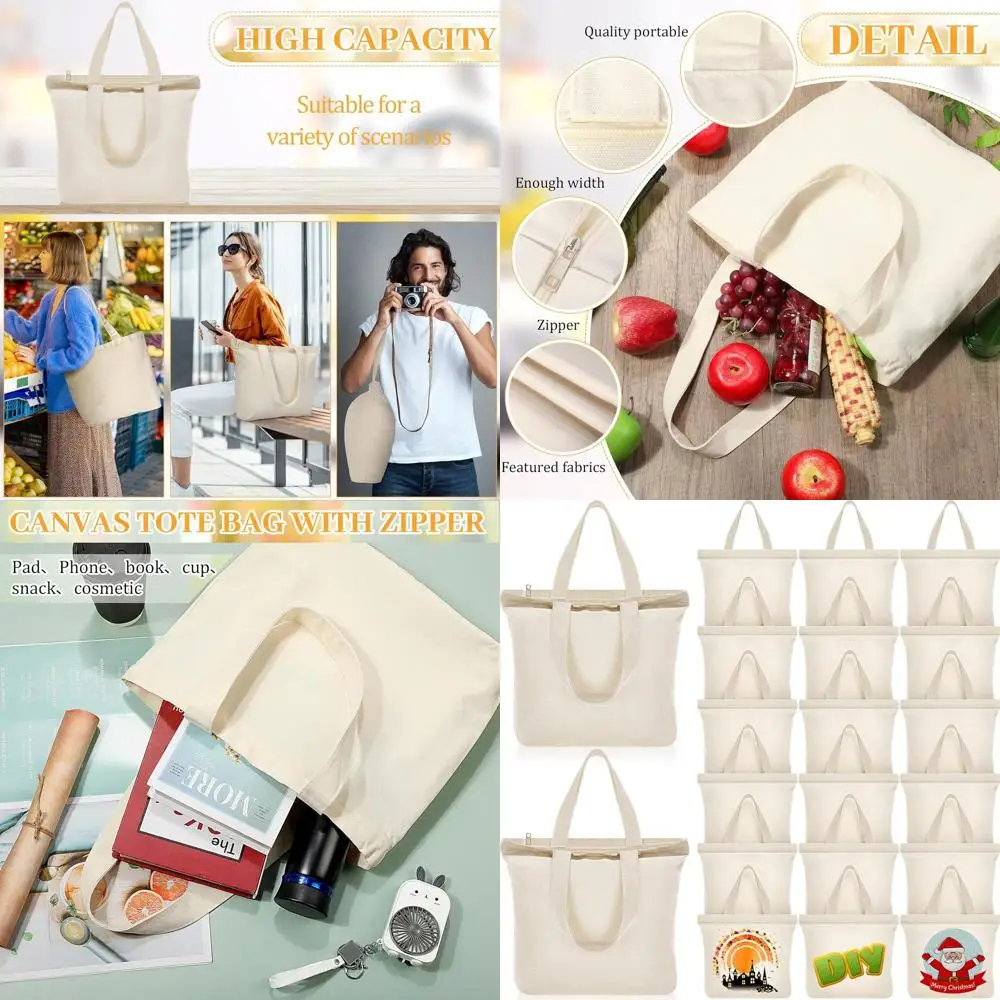 20 Pack Canvas Tote Bags, 16.5x13.4, Zippered Cotton Bags, Reusable Grocery Makeup Handbags, DIY Beige
20 Pack Canvas Tote Bags, 16.5x13.4, Zippered Cotton Bags, Reusable Grocery Makeup Handbags, DIY Beige
