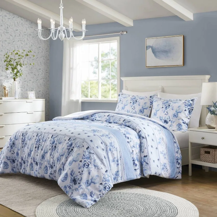 Floral Striped Duvet Cover Set Full/Queen
Floral Striped Duvet Cover Set Full/Queen