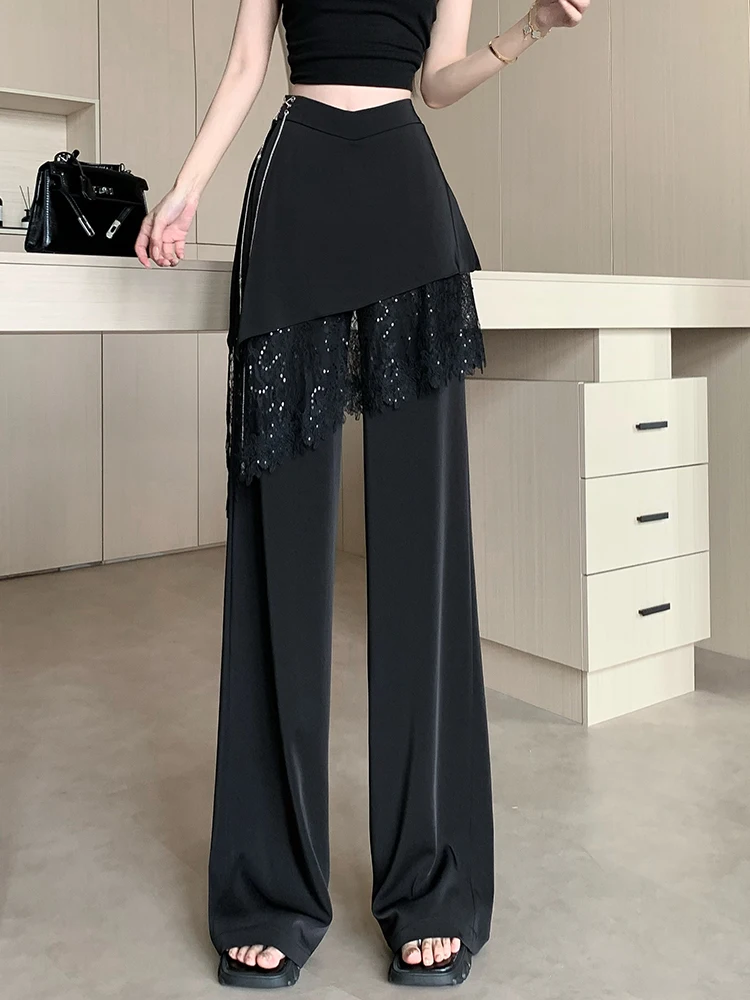 Sweet Lace Patchwork Pants Women Fake Two-Piece Cute Casual Loose Trousers Korean Fashion Summer Elegant Chic Wide Leg Pants New
Sweet Lace Patchwork Pants Women Fake Two-Piece Cute Casual Loose Trousers Korean Fashion Summer Elegant Chic Wide Leg Pants New