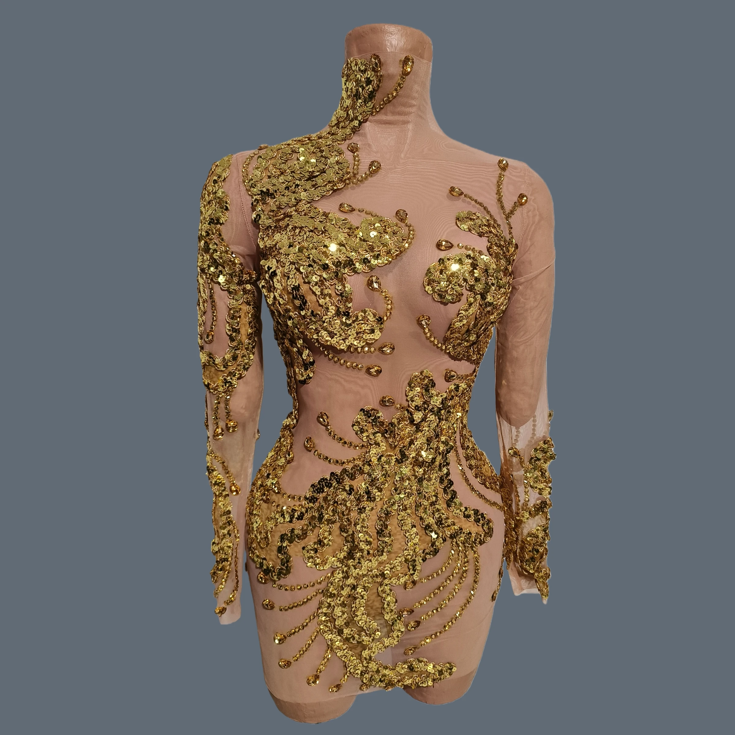 Sparkly Rhinestone Sequins Tassel Latin Dance Mini Dress Sexy See Through Mesh Golden Outfit gig Stage Performance Wear Shanhu
Sparkly Rhinestone Sequins Tassel Latin Dance Mini Dress Sexy See Through Mesh Golden Outfit gig Stage Performance Wear Shanhu
