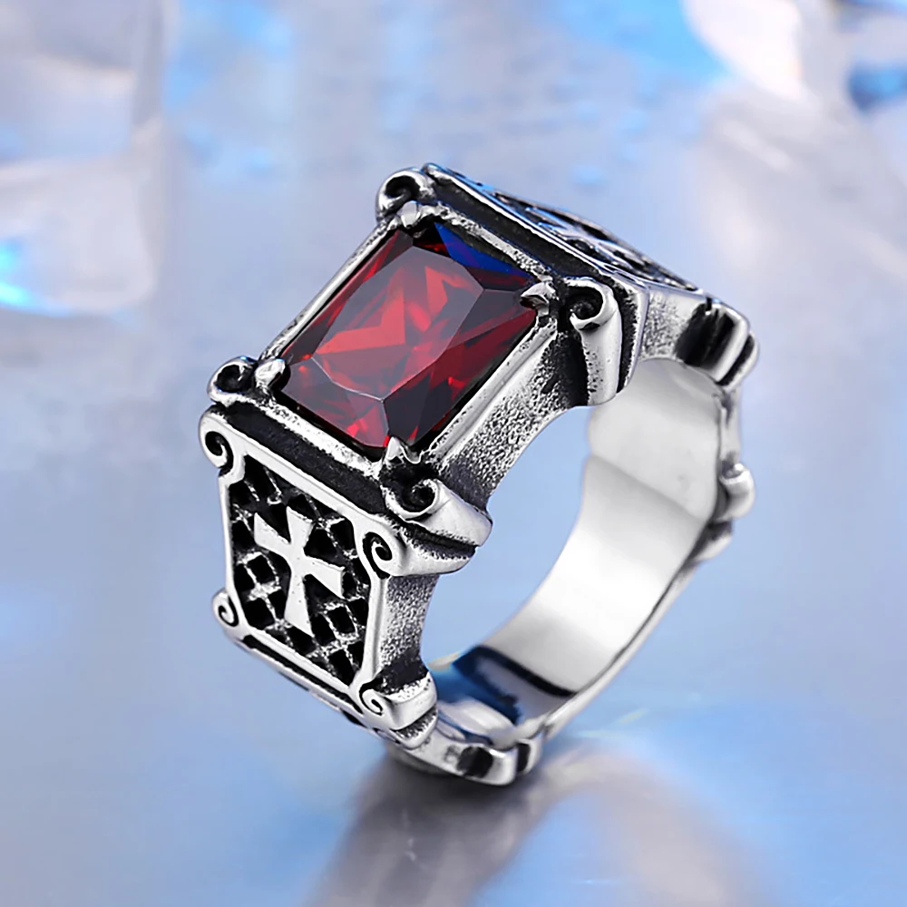 Vintage Stainless Steel Cross Rings For Men Women Classic Elegant Red/Black Stone Rings Fashion Jewelry Accessories Wholesale
Vintage Stainless Steel Cross Rings For Men Women Classic Elegant Red/Black Stone Rings Fashion Jewelry Accessories Wholesale