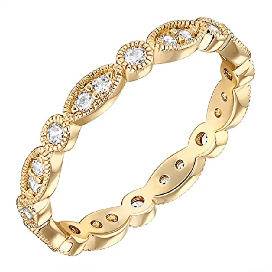 14K Gold Plated Cubic Zirconia Band Round Milgrain Eternity Bands Gold Rings for Women
14K Gold Plated Cubic Zirconia Band Round Milgrain Eternity Bands Gold Rings for Women
