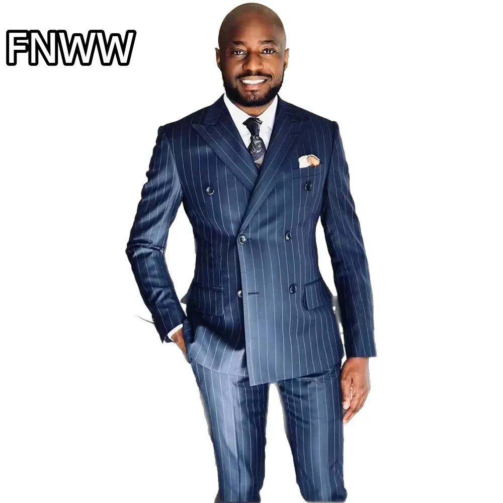 Formal Men's Suits For Wedding Groomsmen Luxury High Quality Regular Fit 3 Piece Blazer Vest Pants Set Peak Lapel Tuxedos Stripe
Formal Men's Suits For Wedding Groomsmen Luxury High Quality Regular Fit 3 Piece Blazer Vest Pants Set Peak Lapel Tuxedos Stripe