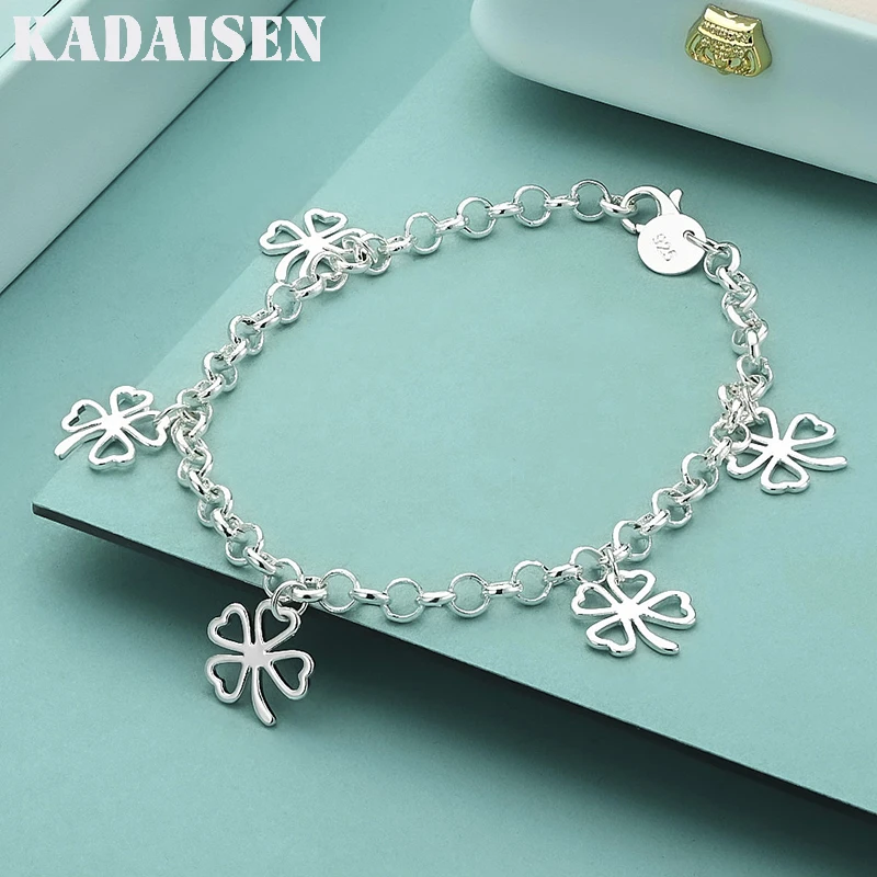 925 Sterling Silver Four Leaf Clover Pendant Bracelet For Women Wedding Party Fashion Charm Jewelry
925 Sterling Silver Four Leaf Clover Pendant Bracelet For Women Wedding Party Fashion Charm Jewelry