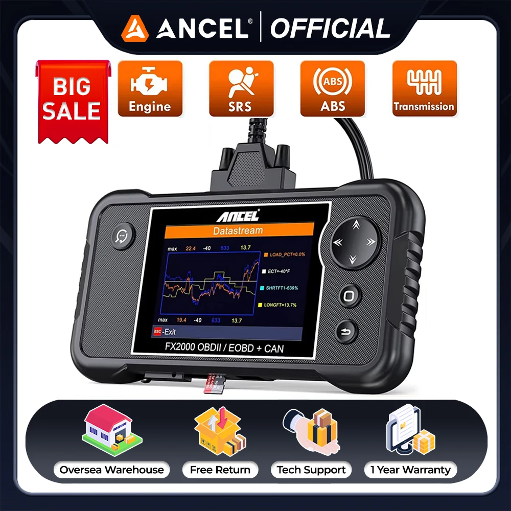 ANCEL FX2000 Diagnostic Scanner 4 System Auto ABS SRS Engine Transmission Scan Tool Professional Automotive OBD2 Code Reader
ANCEL FX2000 Diagnostic Scanner 4 System Auto ABS SRS Engine Transmission Scan Tool Professional Automotive OBD2 Code Reader