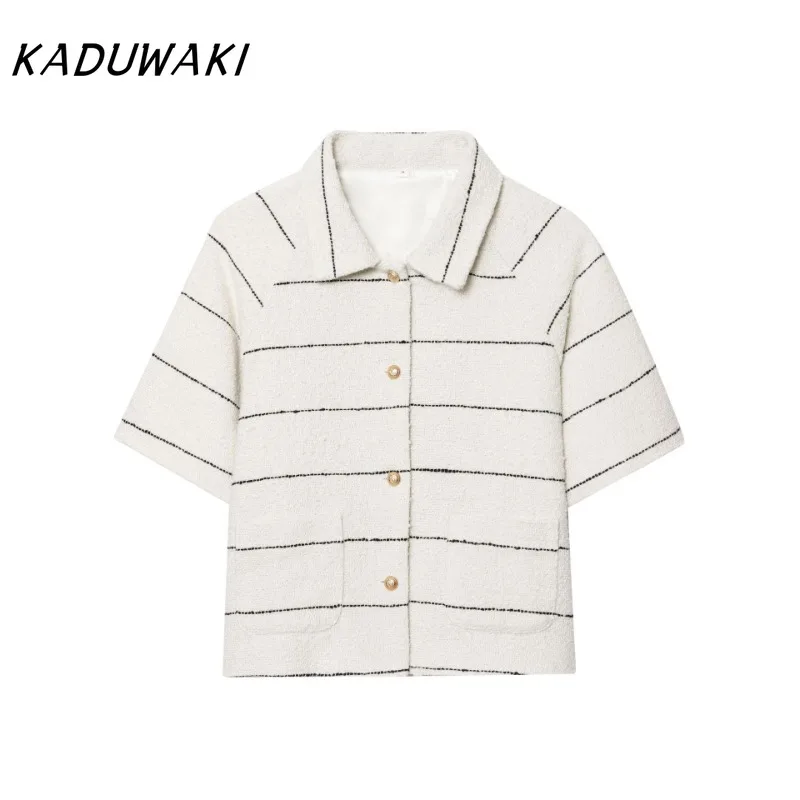 KADUWAKI Summer Casual Striped Women Shorts Set Lapel Single Breasted Half Sleeve Tops Pockets Mini Shorts Outfit Fashion 2pcs
KADUWAKI Summer Casual Striped Women Shorts Set Lapel Single Breasted Half Sleeve Tops Pockets Mini Shorts Outfit Fashion 2pcs