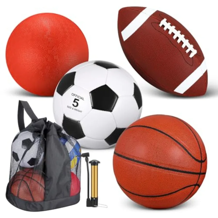 4 Pcs Sports Balls Set for Teen Adult, Include Official Size Basketball Soccer Football Playground Ball Pump Equipment Bag Ball
4 Pcs Sports Balls Set for Teen Adult, Include Official Size Basketball Soccer Football Playground Ball Pump Equipment Bag Ball