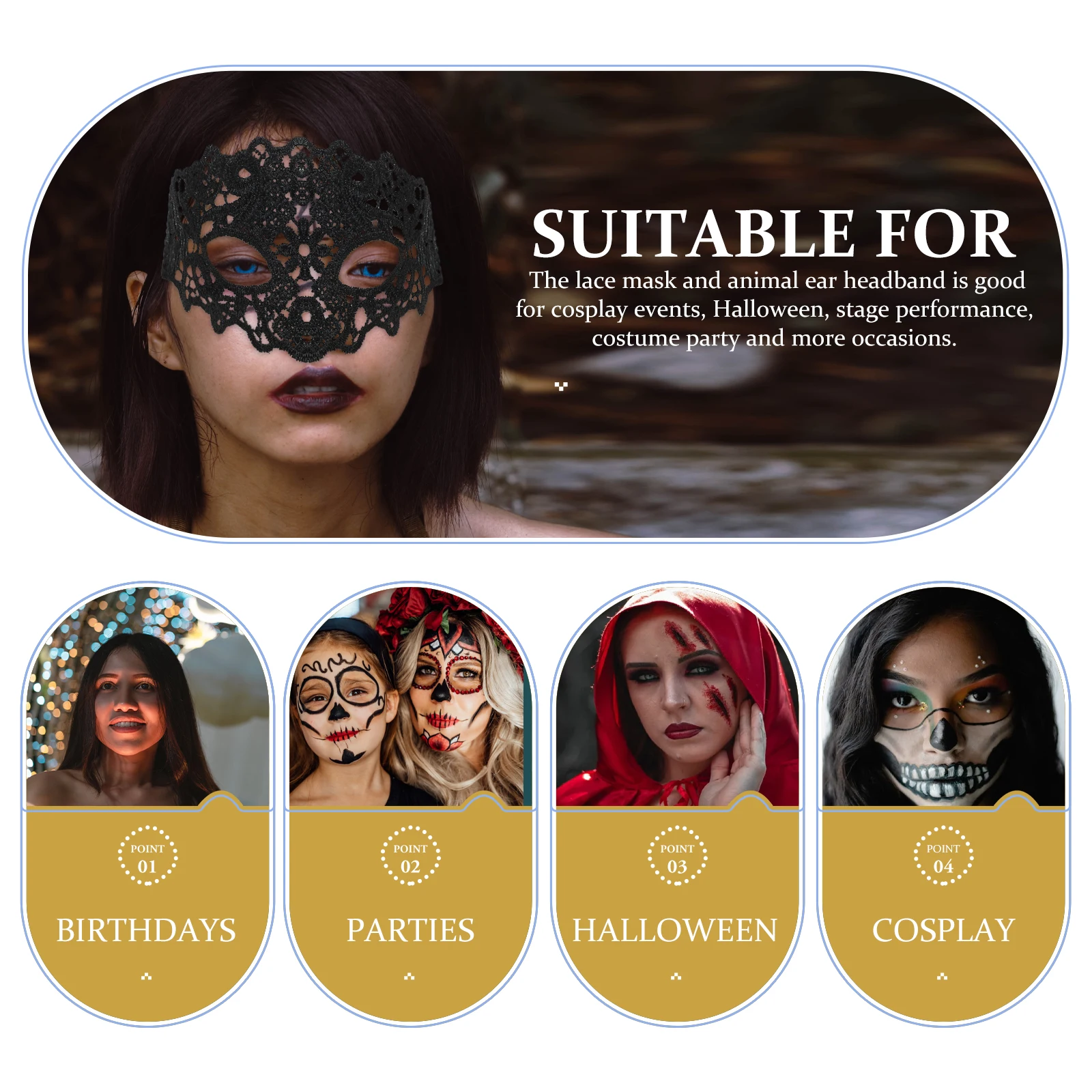 1 set 1 Set Halloween Costume Accessories Animal Ear Headband Lace Mask For Women Masquerade Party Cosplay Props Set
1 set 1 Set Halloween Costume Accessories Animal Ear Headband Lace Mask For Women Masquerade Party Cosplay Props Set