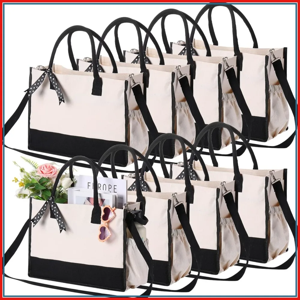 8 Pcs Canvas Tote Bag with Zipper and Pockets, Black White Shoulder Strap for Women Grocery Shopping Gift DIY
8 Pcs Canvas Tote Bag with Zipper and Pockets, Black White Shoulder Strap for Women Grocery Shopping Gift DIY