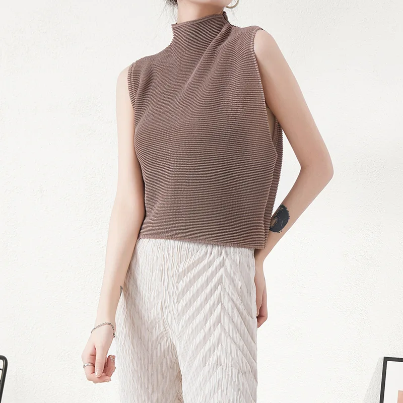 Miyake Pleated Fashion Design Sense High Neck Undershirt 2025 Summer New Loose T-shirt Bottoming Shirt Inside Sleeveless Tops
Miyake Pleated Fashion Design Sense High Neck Undershirt 2025 Summer New Loose T-shirt Bottoming Shirt Inside Sleeveless Tops