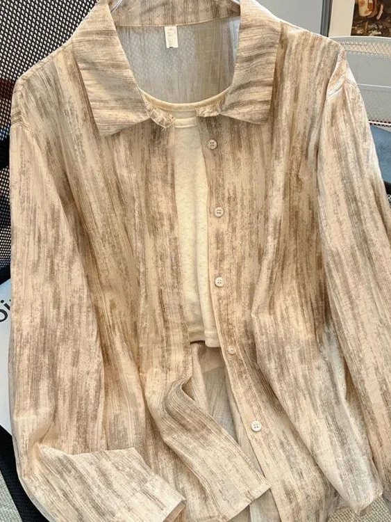 Retro Hong Kong Sle Long Sve Dyed irt Women's Spring Summer Anti-Uv Collar Outerwear Casual Loose Fit Faion
Retro Hong Kong Sle Long Sve Dyed irt Women's Spring Summer Anti-Uv Collar Outerwear Casual Loose Fit Faion