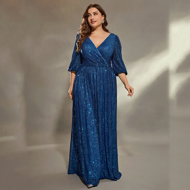 Curvy Royal Blue Glitter Maxi Gown Wrap V Neck Puff 3/4 Sleeve Flowy A Line Church Wedding Formal Dress
Curvy Royal Blue Glitter Maxi Gown Wrap V Neck Puff 3/4 Sleeve Flowy A Line Church Wedding Formal Dress