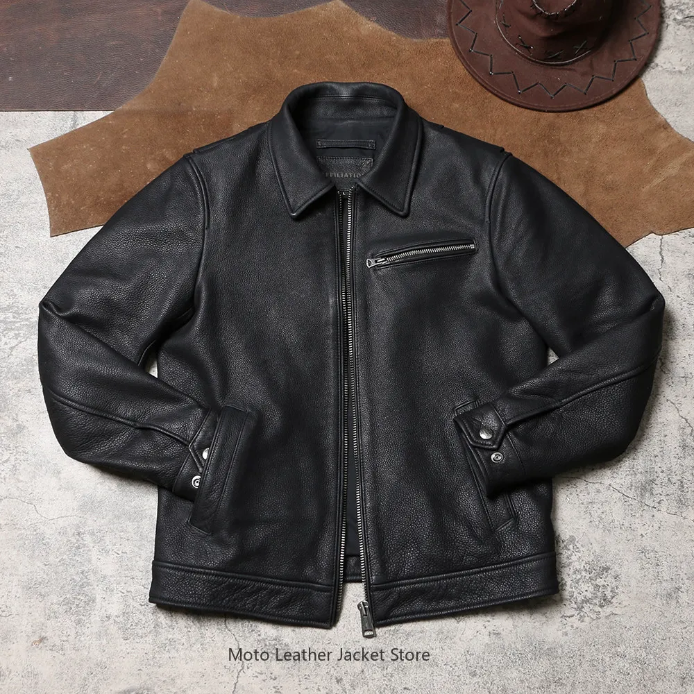 1930 Retro Distressed Biker Real Leather Jacket, Unisex Lapel Genuine Coat, Soft Uncoated Brushed Cowhide Vintage Outerwear
1930 Retro Distressed Biker Real Leather Jacket, Unisex Lapel Genuine Coat, Soft Uncoated Brushed Cowhide Vintage Outerwear
