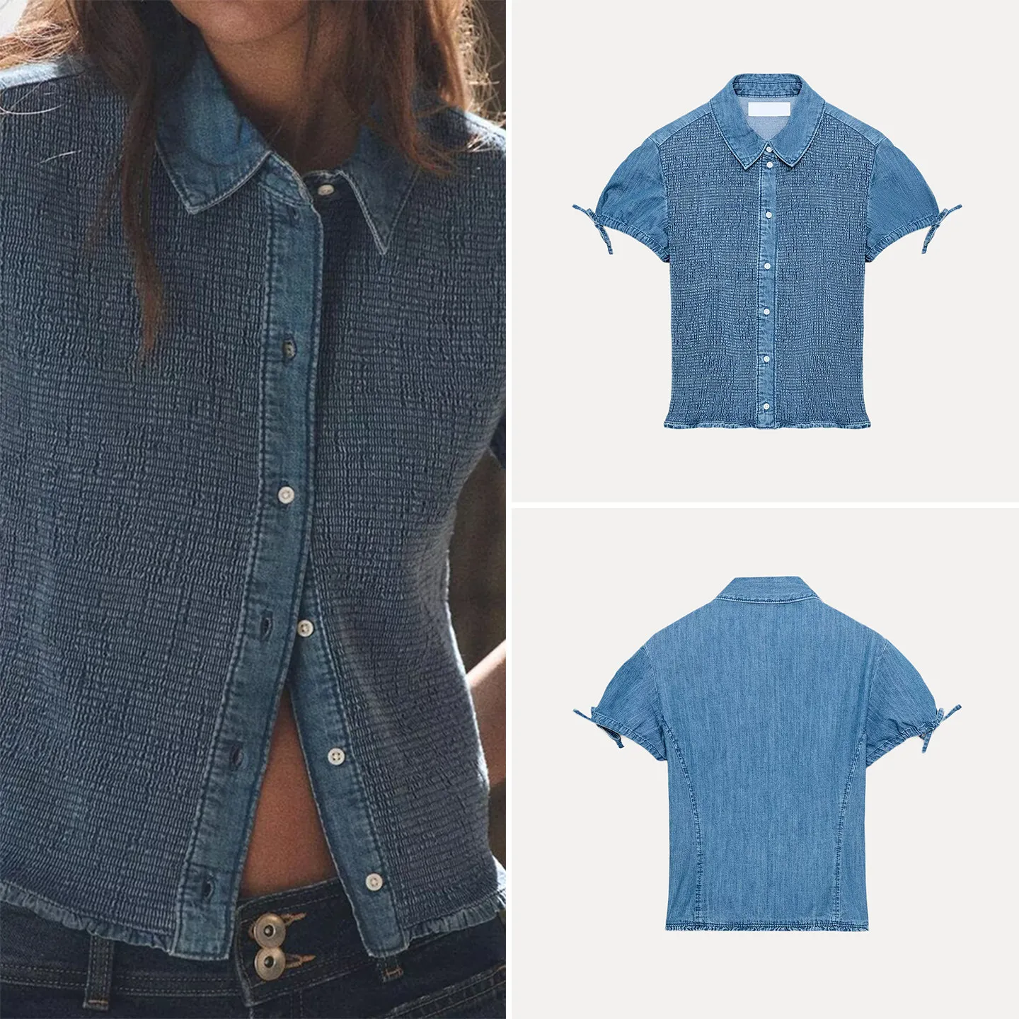 Fashionable Beehive Denim Shirt Women's Slim Fit Short Sleeve Turn-down Collar Casual Wear Summer New Arrival Zadata Brand
Fashionable Beehive Denim Shirt Women's Slim Fit Short Sleeve Turn-down Collar Casual Wear Summer New Arrival Zadata Brand