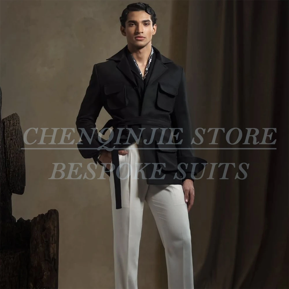 Jodhpuri Men's Suits Fashion Black Blazer With White Pants Sets Customized Single Breasted Stand Lapel 2 Piece Jacket Trousers
Jodhpuri Men's Suits Fashion Black Blazer With White Pants Sets Customized Single Breasted Stand Lapel 2 Piece Jacket Trousers