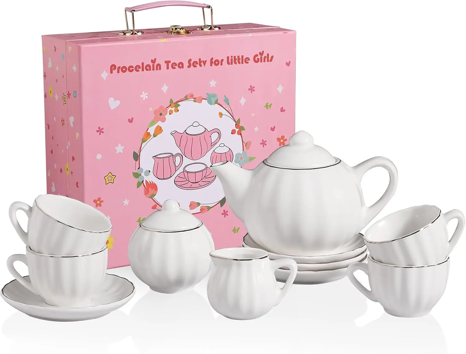 Porcelain Tea Set for Kids Vintage Style Tea Party with Teapot Cups Saucer Service for 4 in Carrying Case
Porcelain Tea Set for Kids Vintage Style Tea Party with Teapot Cups Saucer Service for 4 in Carrying Case
