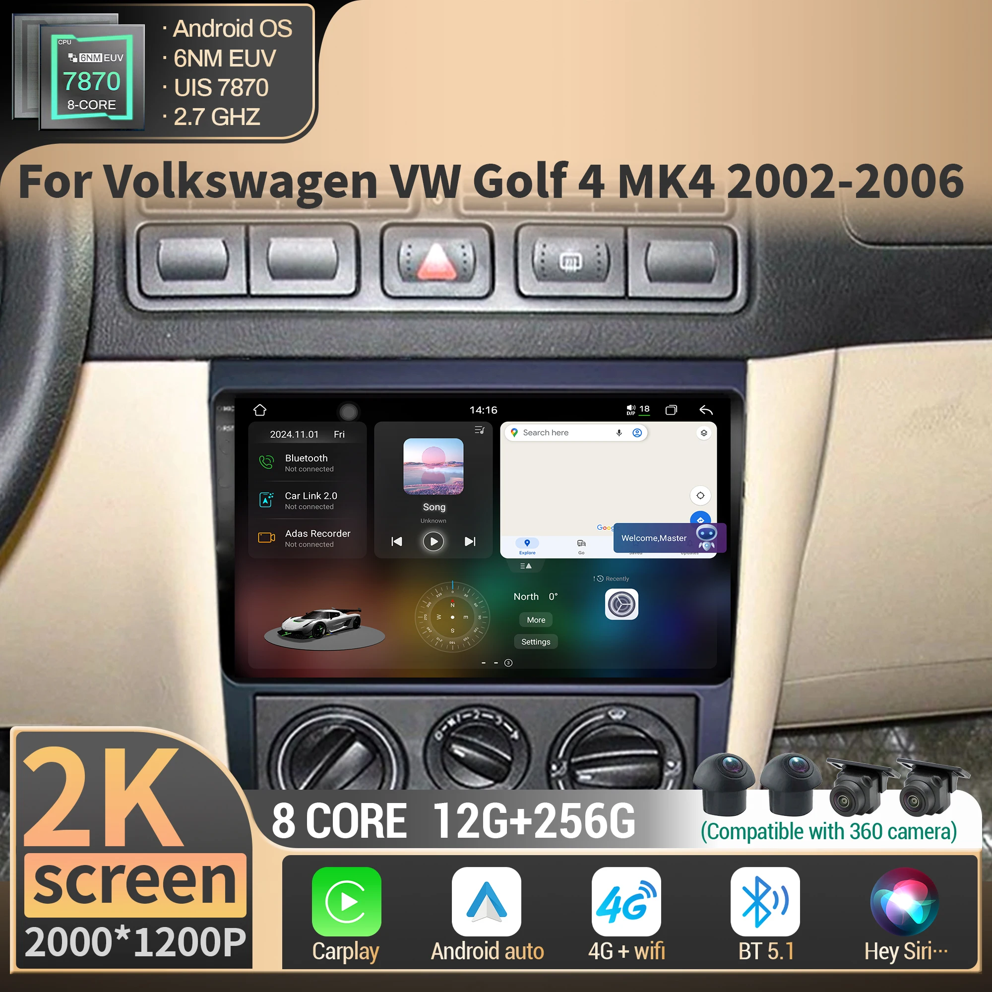 For Volkswagen VW Golf 4 MK4 2002-2006 Car Radio Android WIFI Navigation GPS BT CarPlay Multimedia 4G CPU 7870 2K QLED Screen
For Volkswagen VW Golf 4 MK4 2002-2006 Car Radio Android WIFI Navigation GPS BT CarPlay Multimedia 4G CPU 7870 2K QLED Screen