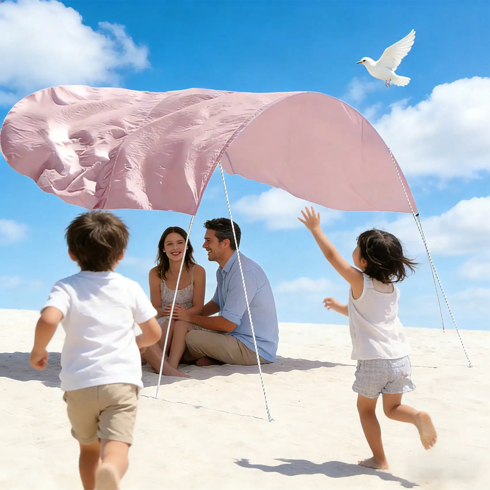 A Silent Canopy Combined With A Wind-Powered Pink Beach Umbrella Creates A Cool 150-Square-Inch Space In Just 2 Minutes.
A Silent Canopy Combined With A Wind-Powered Pink Beach Umbrella Creates A Cool 150-Square-Inch Space In Just 2 Minutes.