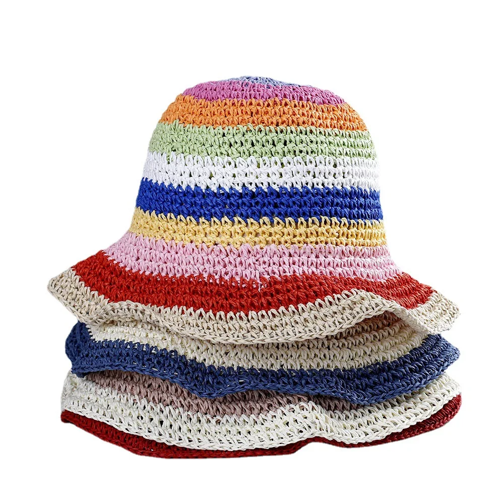 Summer Rainbow Striped Bucket Hat Woman Crochet Beach Fisherman Hat Foldable Handmade Weave Sun Hat Female Panama Wholesale
Summer Rainbow Striped Bucket Hat Woman Crochet Beach Fisherman Hat Foldable Handmade Weave Sun Hat Female Panama Wholesale