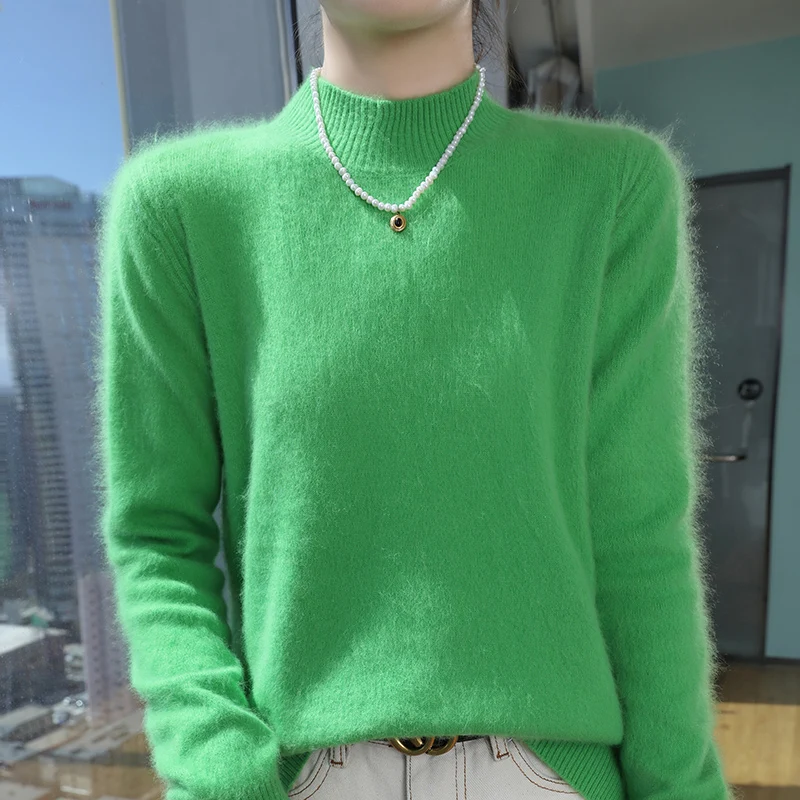 100%Pure Mink Cashmere Knitted Sweater Lady's Semi-High Neck Loose Split Pullovers Solid Color Joker Tops Autumn Bottoming Shirt
100%Pure Mink Cashmere Knitted Sweater Lady's Semi-High Neck Loose Split Pullovers Solid Color Joker Tops Autumn Bottoming Shirt