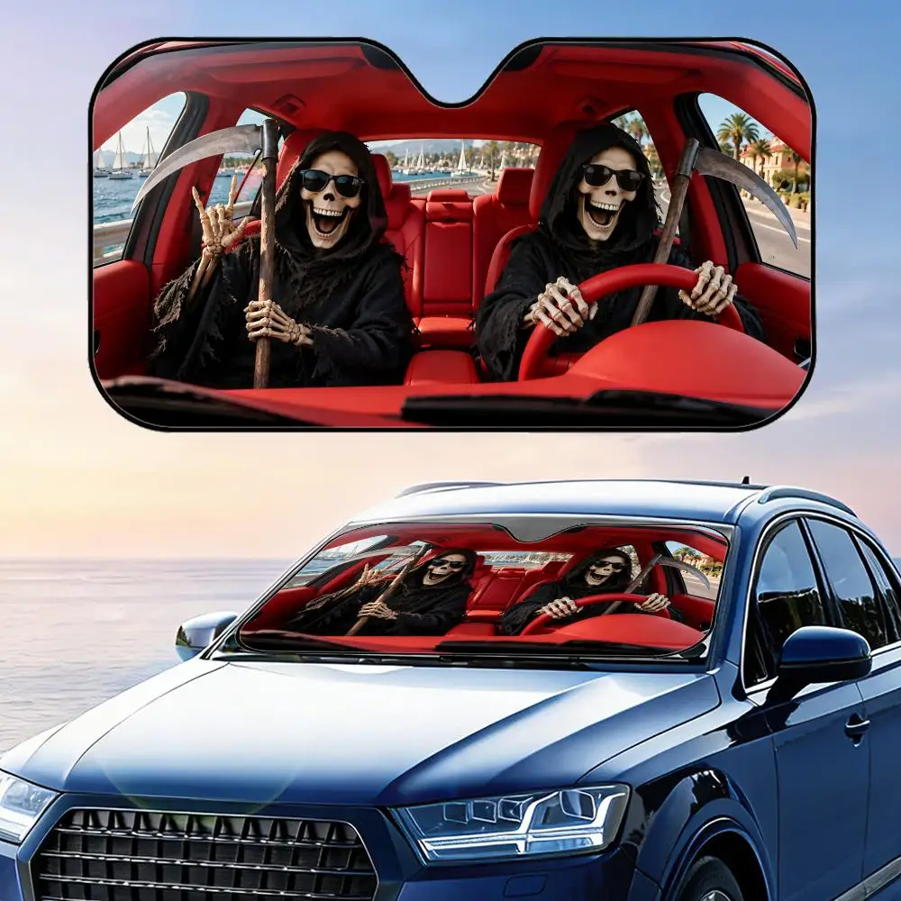 Funny Grim Reaper with Scythe Sun Visor Car Windshield Sunshade UV Protection Reflective Foldable Heat Insulation Cover
Funny Grim Reaper with Scythe Sun Visor Car Windshield Sunshade UV Protection Reflective Foldable Heat Insulation Cover