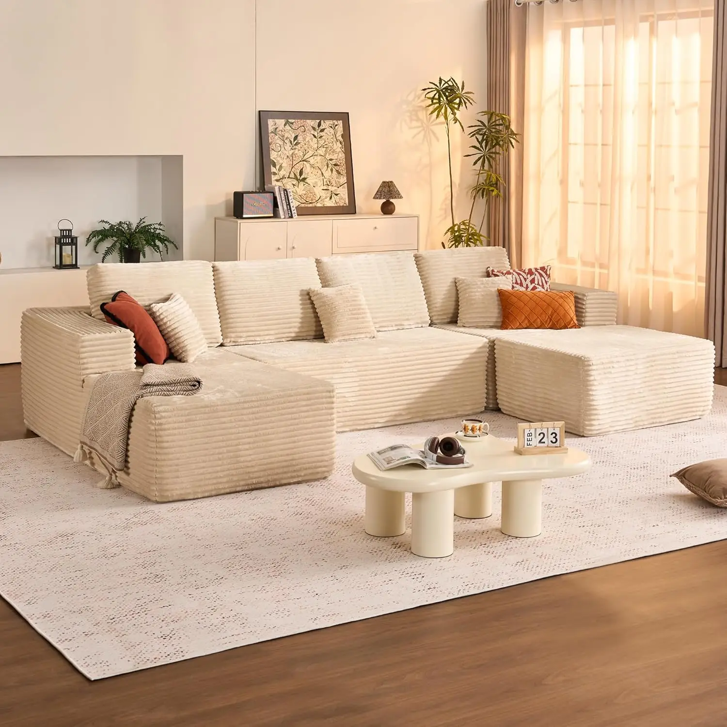zs-Compression Sofa Set Shaped Double Chaise Modern Sectional Sofa Corduroy Memory Foam Boneless Deep Seat Modular Compressed@
zs-Compression Sofa Set Shaped Double Chaise Modern Sectional Sofa Corduroy Memory Foam Boneless Deep Seat Modular Compressed@