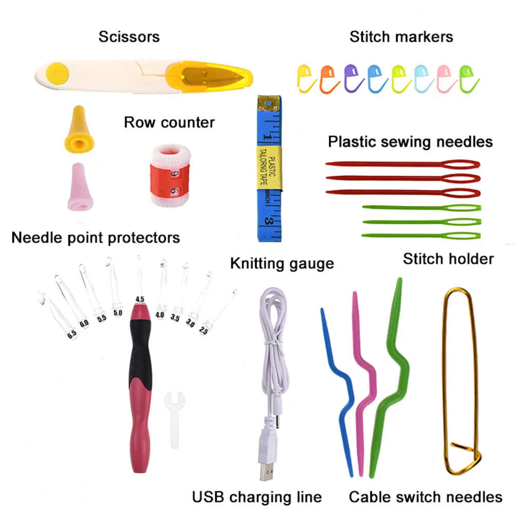 45Pcs Crochet Hooks Set LED Lighted Knitting Needles with Transparent Refills for Clear Visibility in Low Light DIY Sewing Craft
45Pcs Crochet Hooks Set LED Lighted Knitting Needles with Transparent Refills for Clear Visibility in Low Light DIY Sewing Craft