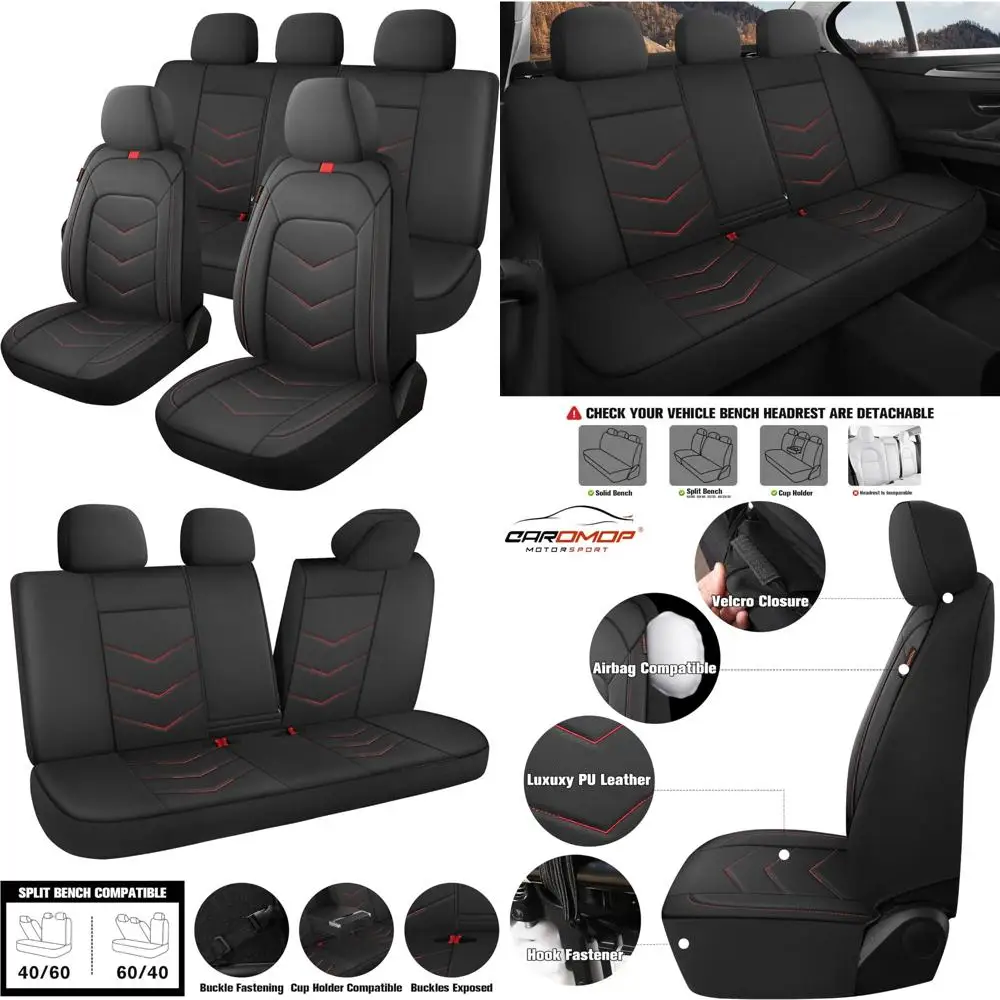 CAROMOP Luxury Faux Leather Seat Covers Full Set,Breathable Seat Covers for Cars,Universal Fits Most Cars, Vehicles,Sedans,Truck
CAROMOP Luxury Faux Leather Seat Covers Full Set,Breathable Seat Covers for Cars,Universal Fits Most Cars, Vehicles,Sedans,Truck
