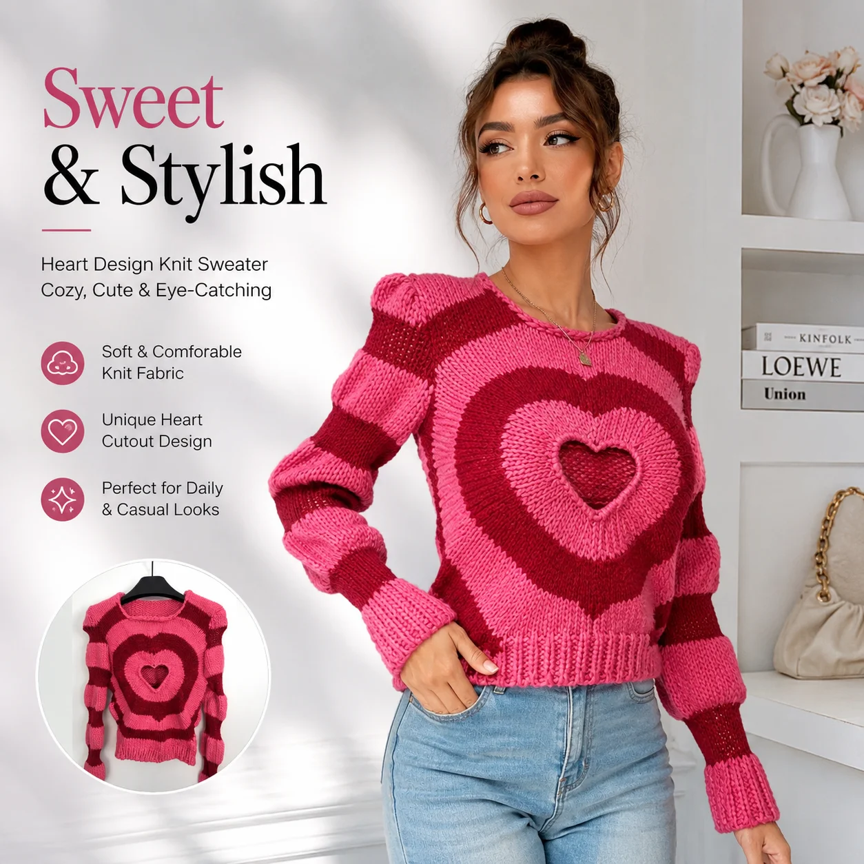 Women Hollow Out Heart Knit Sweater Striped Long Sleeve Cropped Pullover Casual Slim Fit Top
Women Hollow Out Heart Knit Sweater Striped Long Sleeve Cropped Pullover Casual Slim Fit Top