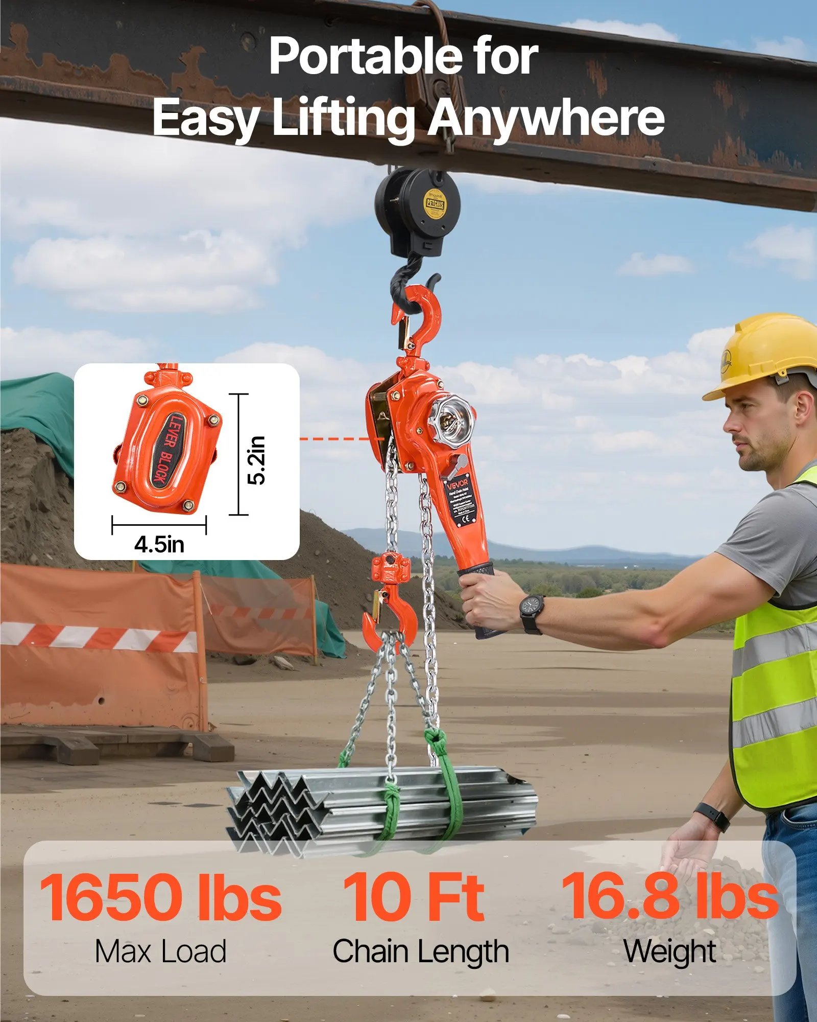 Manual Lever Chain Hoist, 0.75T 1650LBS Capacity Heavy Duty Come Along, 10FT Lift G80 Alloy Steel Chain With Dual Pawl
Manual Lever Chain Hoist, 0.75T 1650LBS Capacity Heavy Duty Come Along, 10FT Lift G80 Alloy Steel Chain With Dual Pawl